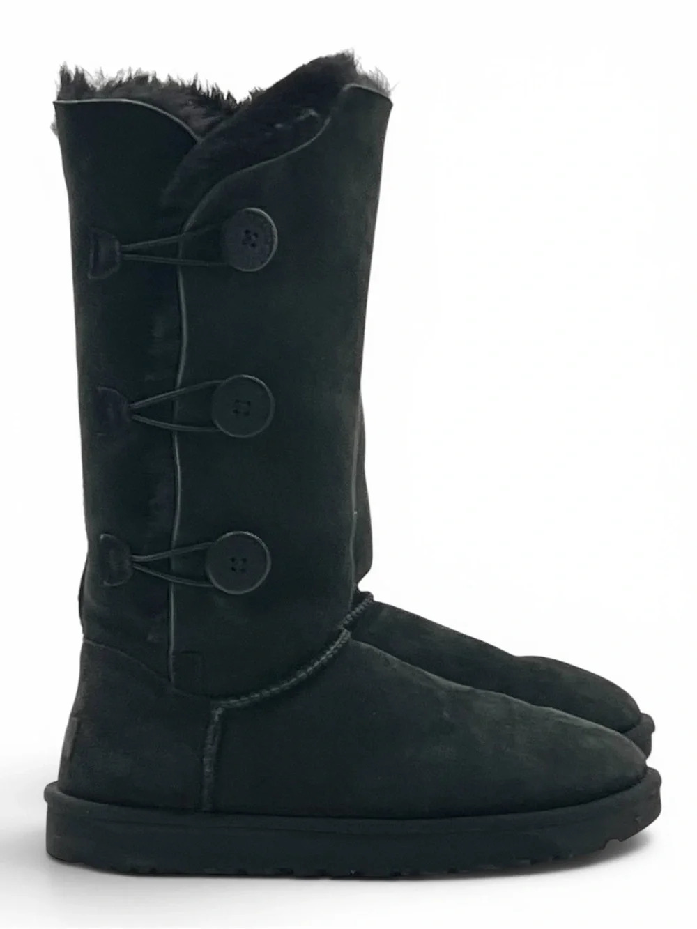 UGG Bailey Button Triplet II Black Suede Winter Shearling Boots NWOB Womens 11